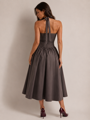 Mocha Elegance Halter Midi Dress 3