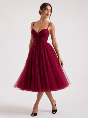 Bordeaux Bloom Tulle Midi Dress 1
