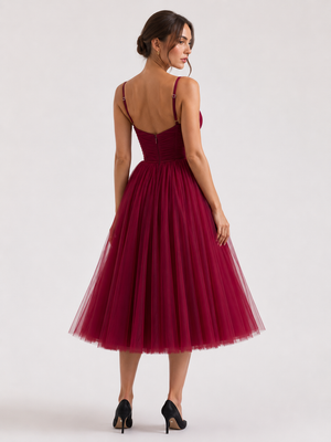 Bordeaux Bloom Tulle Midi Dress 2