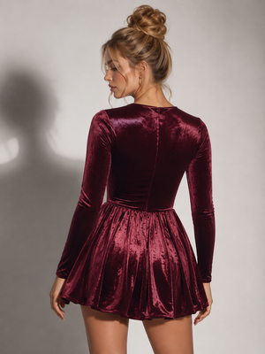 Bordeaux Velvet Princess Mini Dress 3