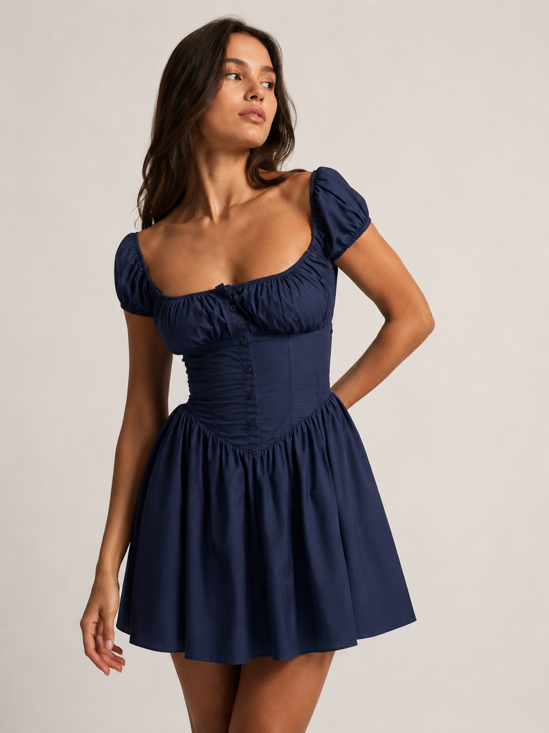 Midnight Belle Corset Mini Dress – Navy Blue 1
