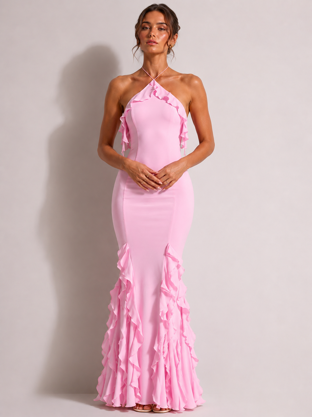 Blush Bloom Ruffle Hem Maxi Dress