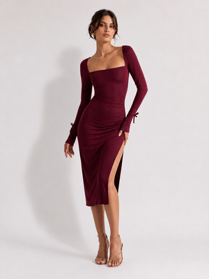 Lycra Bodycon Midi - Wine 1