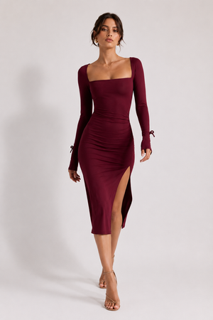 Lycra Bodycon Midi - Wine 3