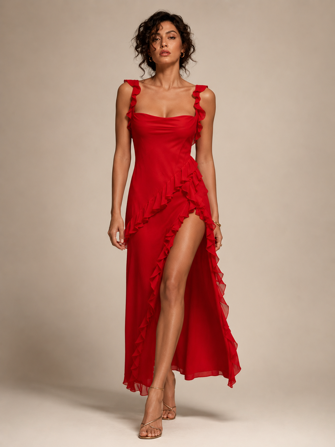 Scarlet Riviera Ruffle Slit Maxi Dress 2