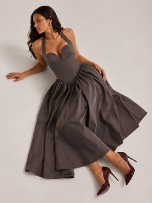Mocha Elegance Halter Midi Dress 4