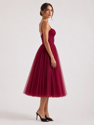 Bordeaux Bloom Tulle Midi Dress 3