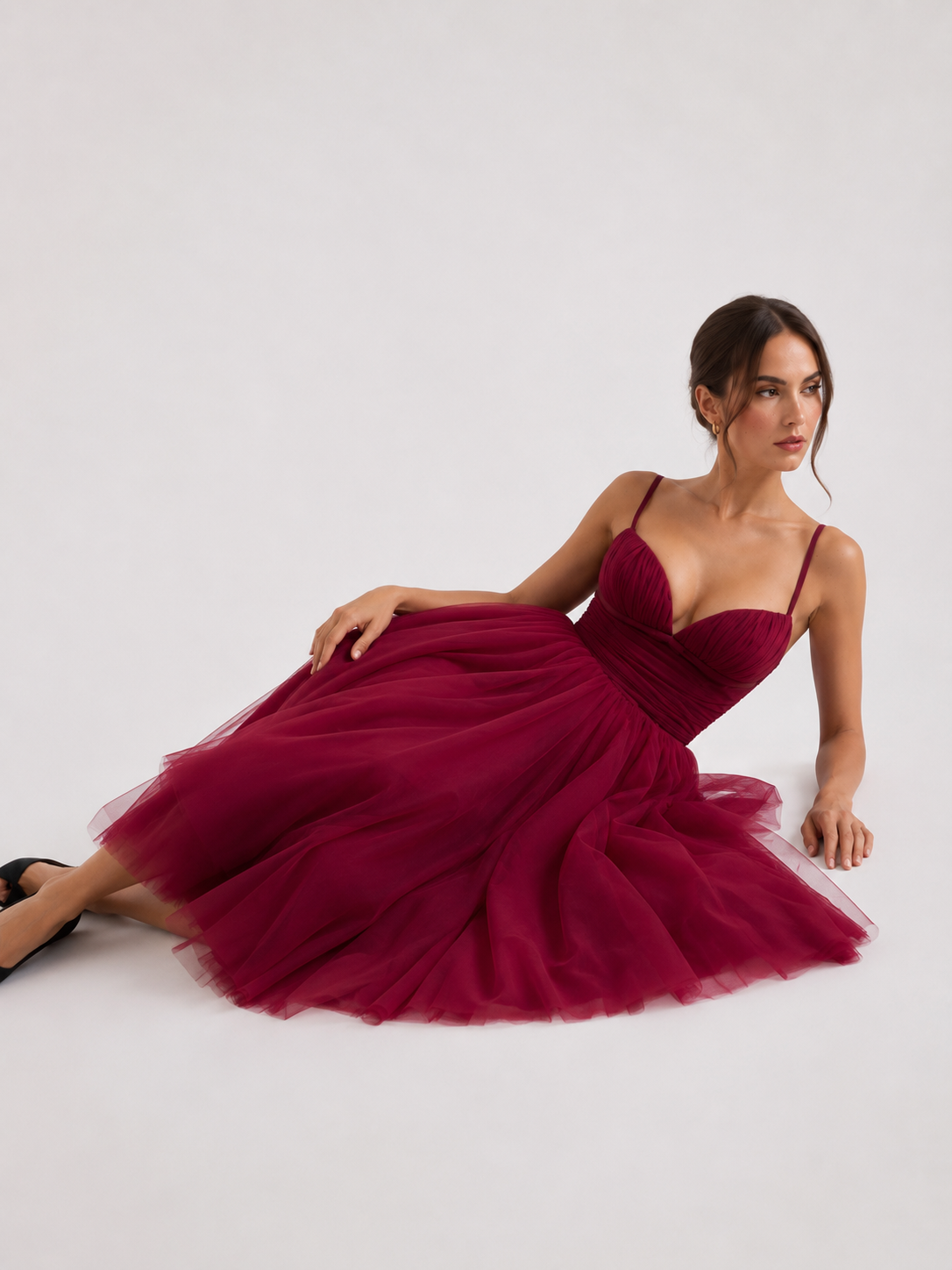 Bordeaux Bloom Tulle Midi Dress 4