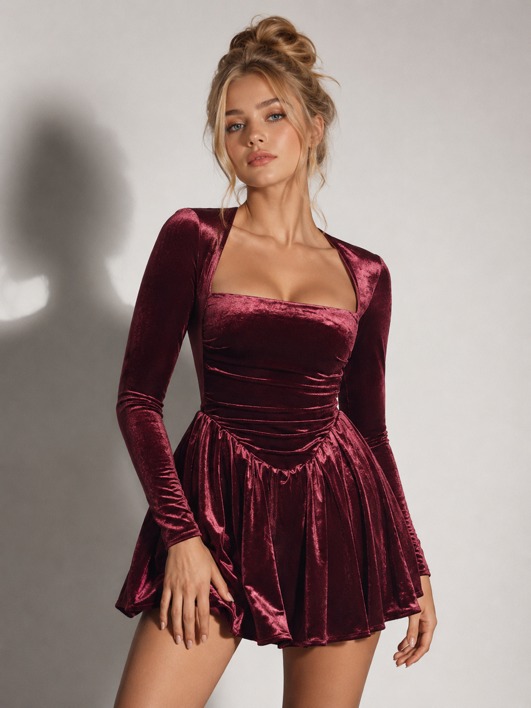 Bordeaux Velvet Princess Mini Dress 2