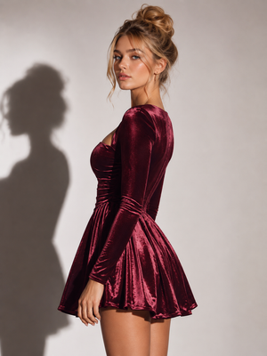 Bordeaux Velvet Princess Mini Dress 4
