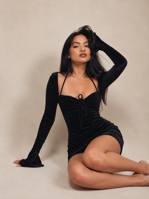 Noir Velvet Muse Mini Dress – Black 4