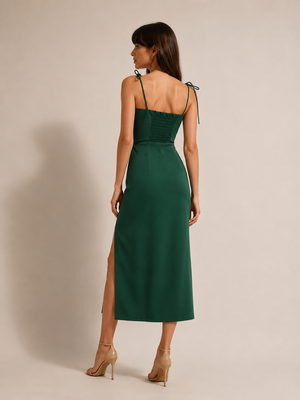 Emerald Elegance Tie-Strap Midi Dress 2