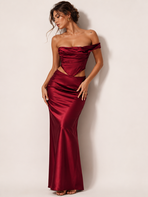 Ruby Allure Satin Co-Ord Maxi Set 1