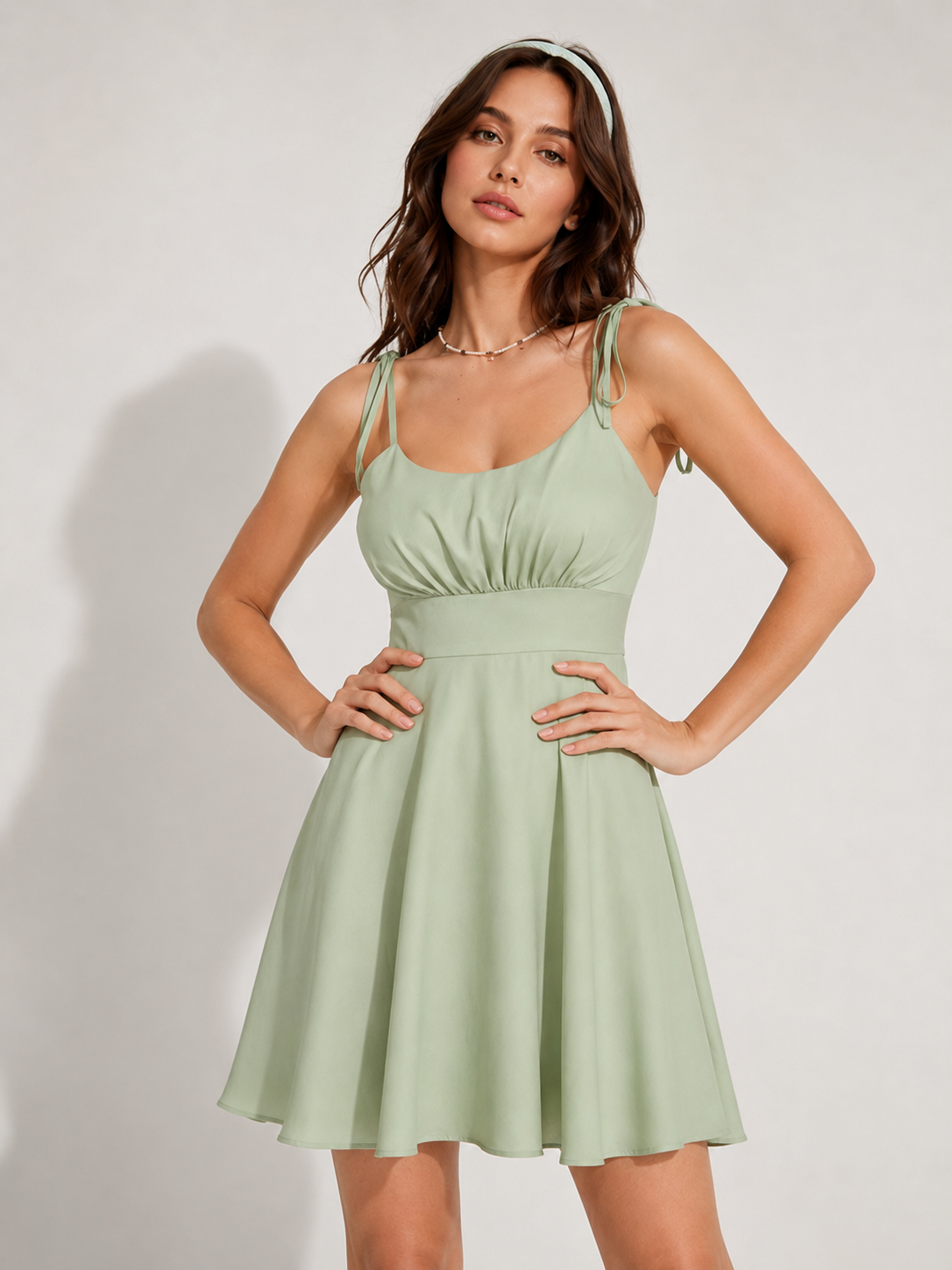 Sage Blossom Tie-Strap Mini Dress 2