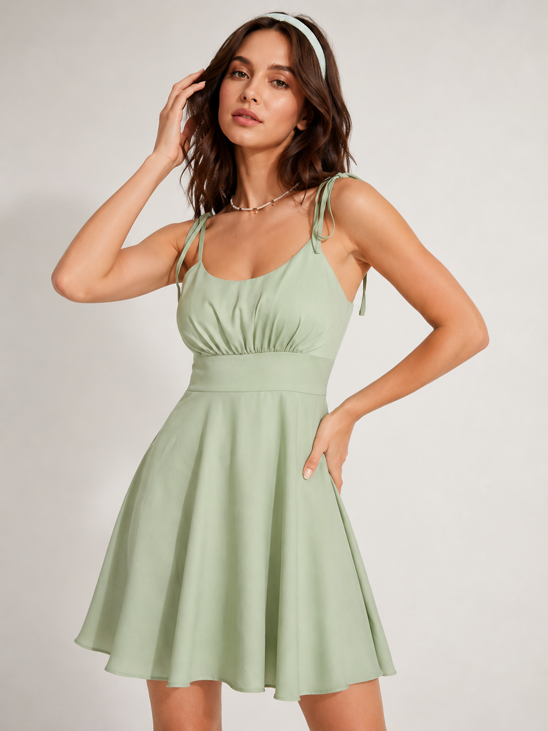 Sage Blossom Tie-Strap Mini Dress 4